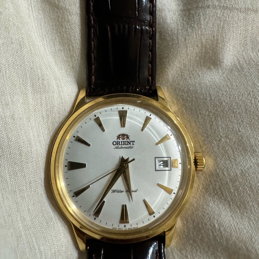 Gold and Brown Classic Watch with Leather Strap